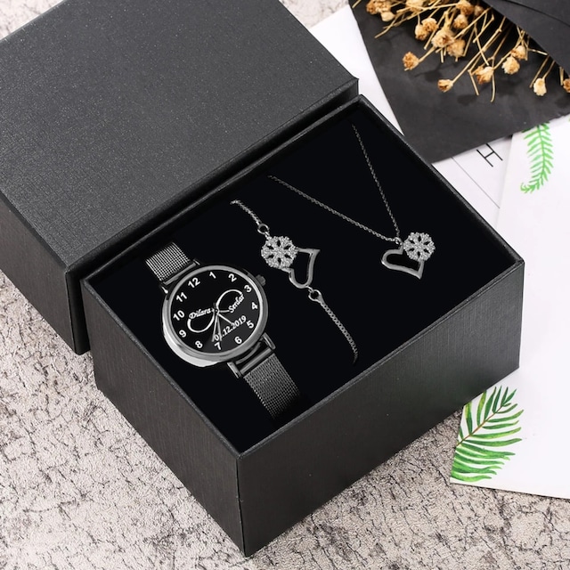 Kadın Kol Saati W845 + Bileklik Doğum Günü Yıldönümü Hediyesi Gri
