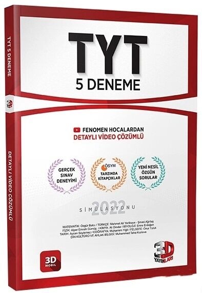 3D Yayınları TYT 5 Deneme Tamamı Video Çözümlü 2022