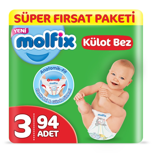 Molfix Külot Bez 3 Numara Midi 4-9 KG Süper Fırsat Paketi 94 Adet