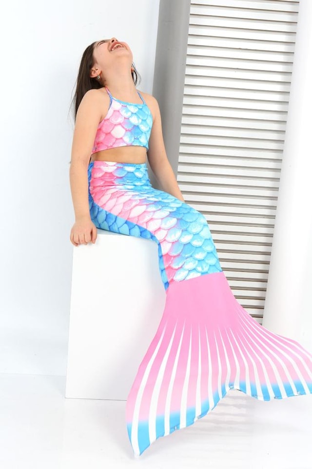 Kız Çocuk Deniz Kızı Mayo Kostüm Mavi 0405-