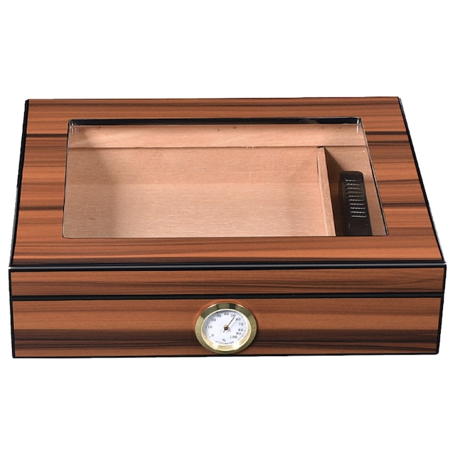 Cigarol Parlak Kahverengi Camlı Humidor Puro Kutusu rc09