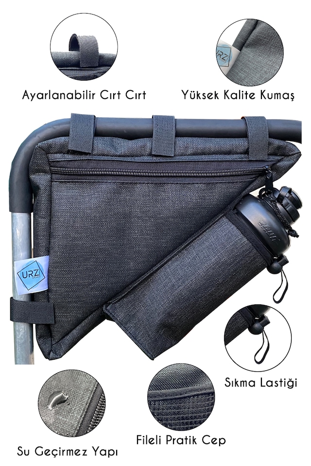 Bisiklet Çantası 2 Gözlü Su Geçirmez Özel Kumaş Üçgen Kadro Arası Suluk Hazneli 2.5 L Kapasite