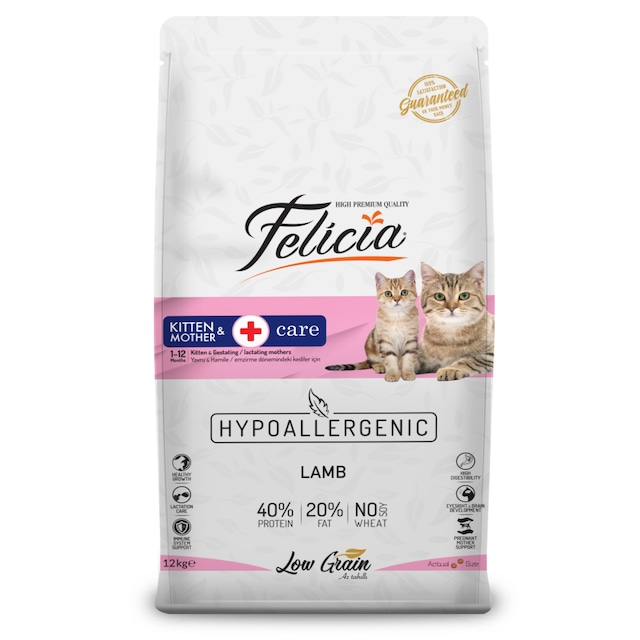 Felicia Kitten & Mother Kuzu Etli Düşük Tahıllı Yavru Kedi Maması 12 KG