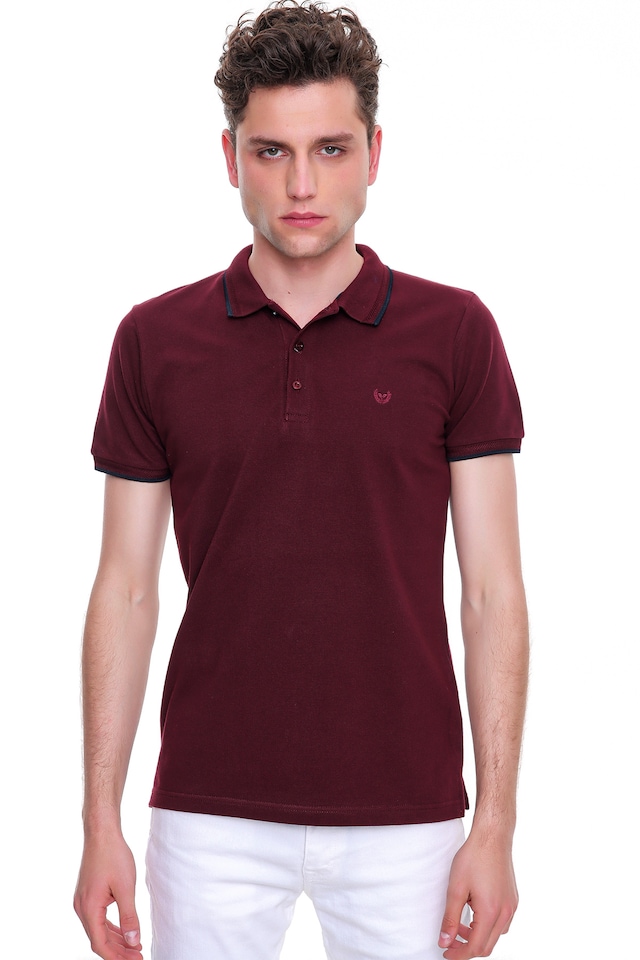 MORVEN  Erkek Koyu Bordo Basic Polo Yaka Cepsiz Dynamic Fit Rahat