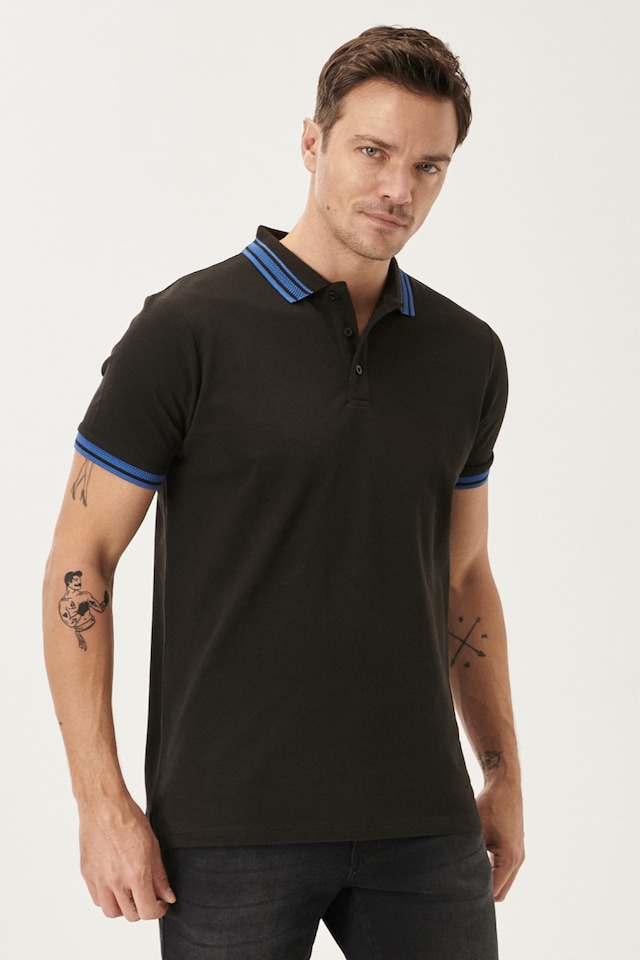 Slim Fit Dar Kesim %100 Pamuk Polo Yaka Tişört