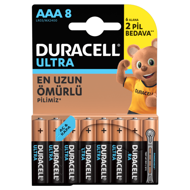 Duracell LR03/MX2400 Turbo Max Alkalin AAA İnce Kalem Pil 8'li