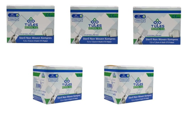 Tules 5'li Steril Non Woven Kompres Spanç 7.5 X 7.5 CM 500 Adet