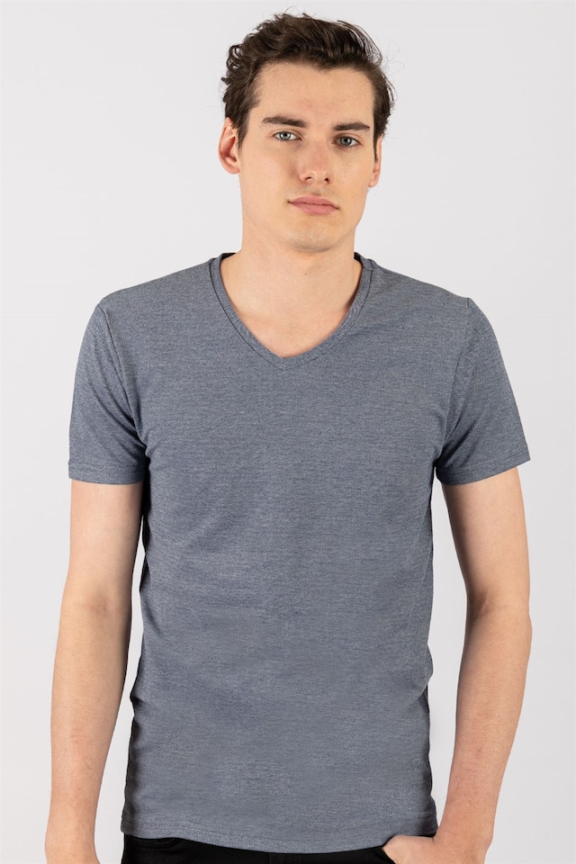 Tudors Slim Fit Dar Kesim V Yaka Oxford Erkek T-Shirt