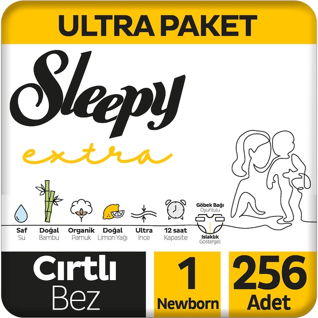 Sleepy Extra Günlük Aktivite Yenidoğan Bebek Bezi 1 Numara Ultra Paket 256 Adet