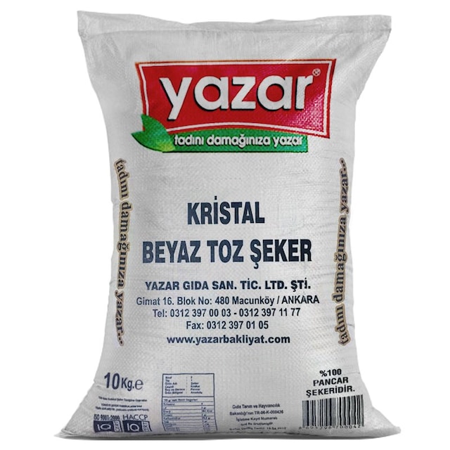 Yazar Kristal Beyaz Toz Şeker 10 KG
