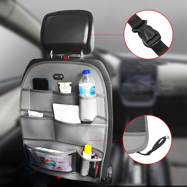 Araç İçi Oto Koltuk Arkası Deri Organizer (Gri-Bej-Siyah)