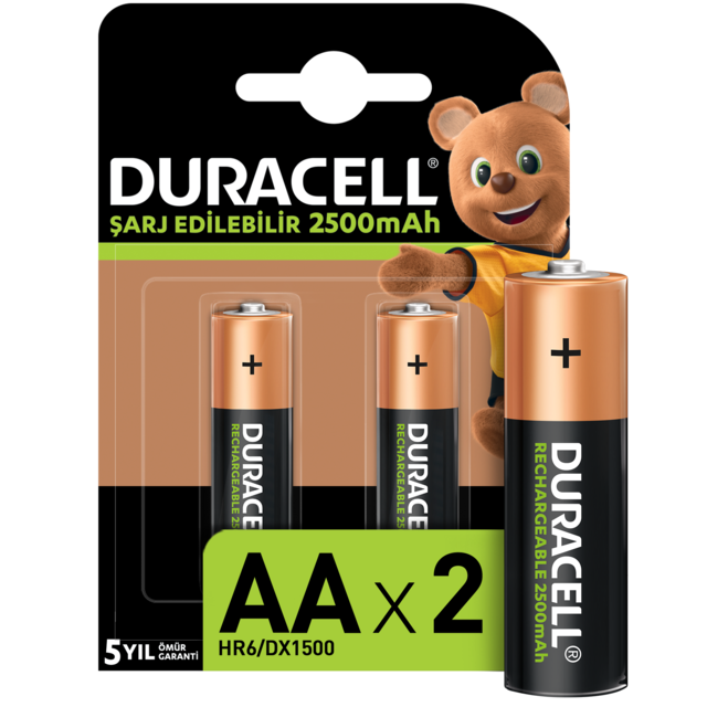 Duracell HR6/DX1500 2500 mAh AA Ni-MH Şarj Edilebilir Kalem Pil 2'li
