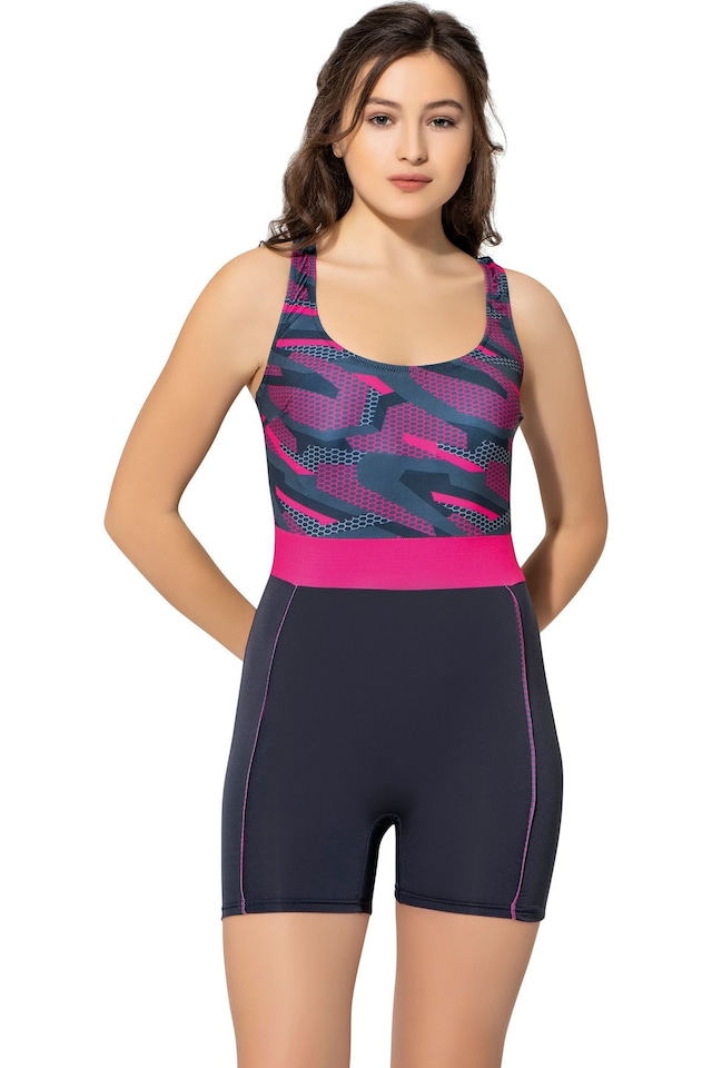 Argisa Desenli Şortlu Yüzücü Mayo 6506 Desenli Antrasit Büyük