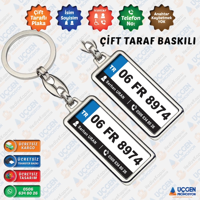 Plaka Anahtarlık Kişiye Özel Plakanız, İsim ve Telefon Baskılı