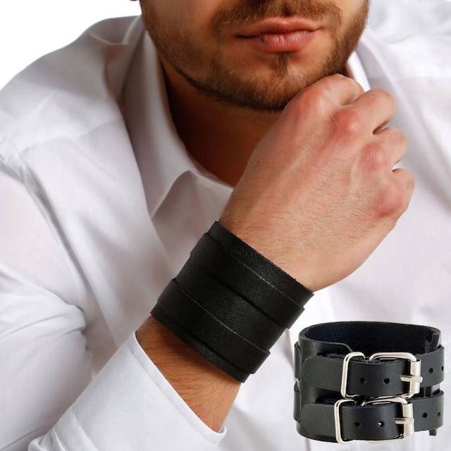 Yeniçeri Deri Erkek Bileklik Çift Tokalı Osmanlı ndb30