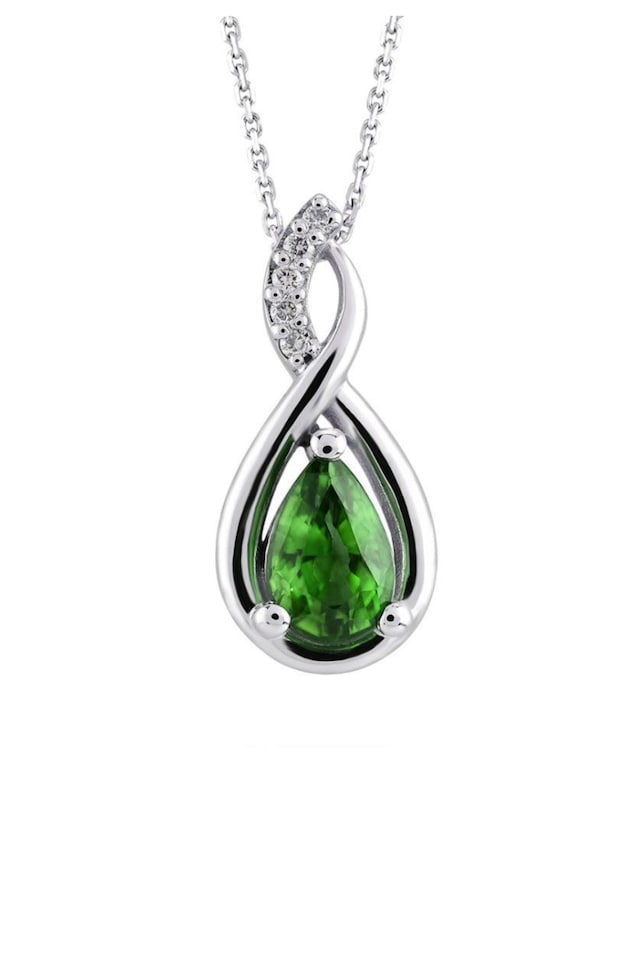 Gümüş Su Damlası Pırlanta Model Zümrüt Zirkon Taşlı Gümüş Kolye