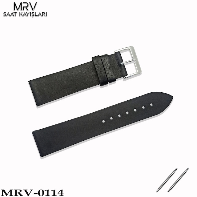 MRV Siyah Düz İnce Hakiki Deri Saat Kordonu Deri Saat Kayışı