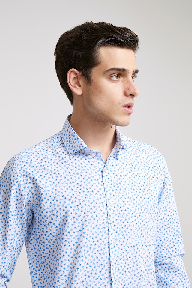 Twn Slim Fit Mavi Baskılı Gömlek