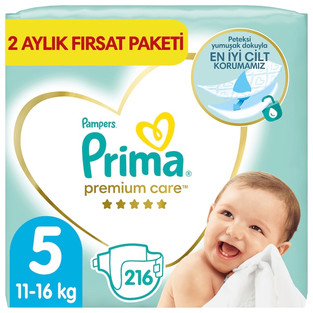 Prima Bebek Bezi Premium Care 5 Beden 2 Aylık Fırsat Paketi 216 Adet