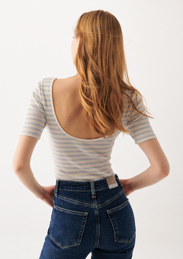 Mavi - Sırt Detaylı Çizgili Tişört 1610448-81452