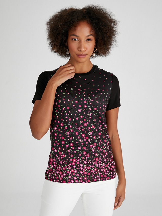 FAİK SÖNMEZ Önü Çiçek Baskılı Yuvarlak Yaka T-Shırt 63426