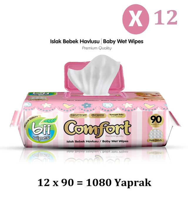 Bii Wipes Comfort 90'lı Islak Bebek Havlusu 90 x 12 Adet
