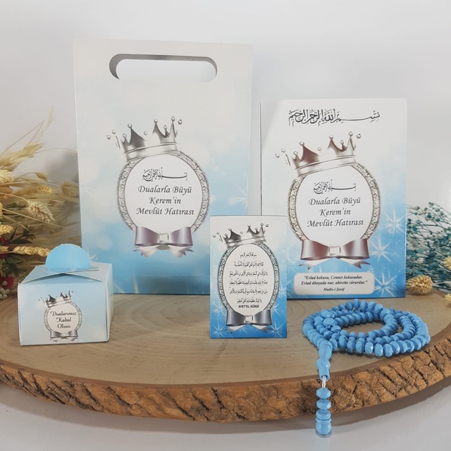 Mavi Işıltı 5Li Set- Yasin + Tesbih + Çanta +Magnet + Lokumlu