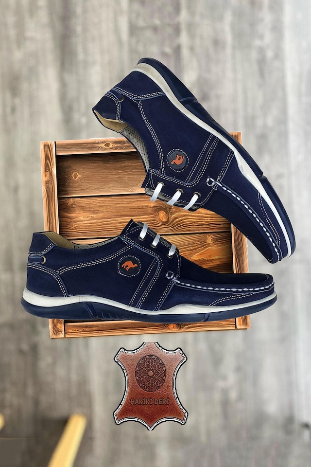 Big King Lacivert Bağcıklı Hakiki Deri Nubuk Baba Ayakkabısı