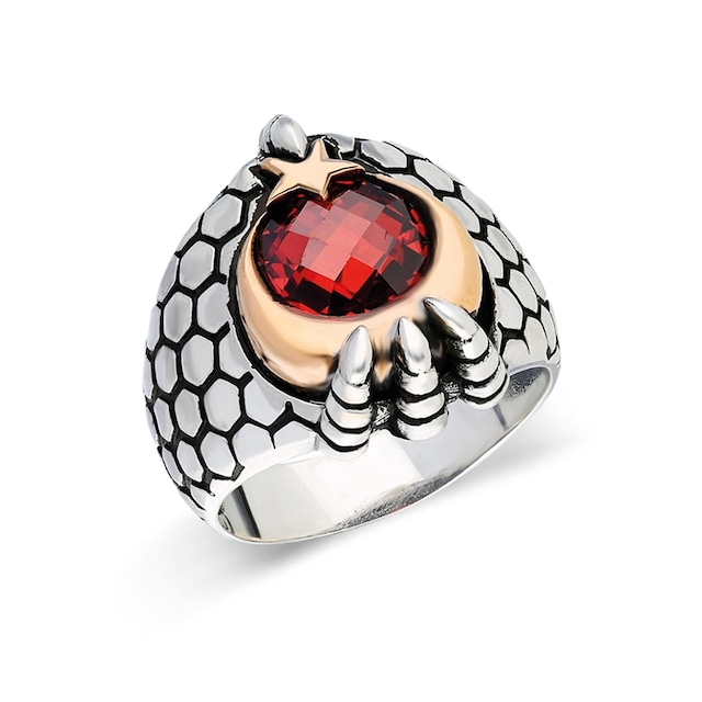 925 Ayar Gümüş Kartal Pençeli Ayyıldız Erkek Gümüş Yüzük Nrz054