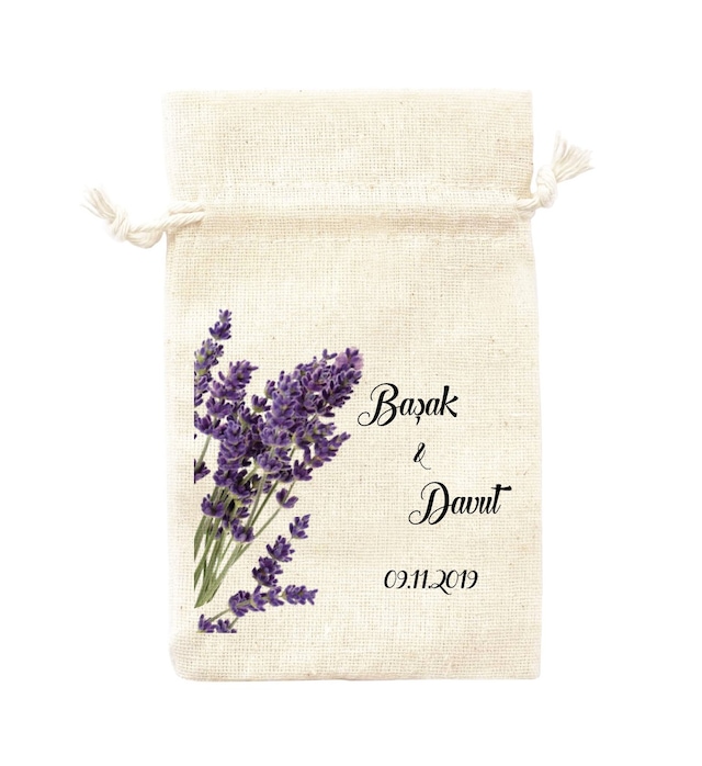Nikah Şekeri Lavanta Kesesi İsim Baskılı Nişan Hediyelik BK-073