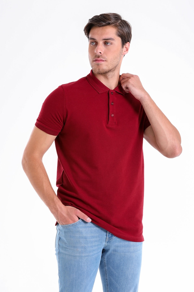 Bordo Regular Fit %100 Pamuk Polo Yaka Tişört