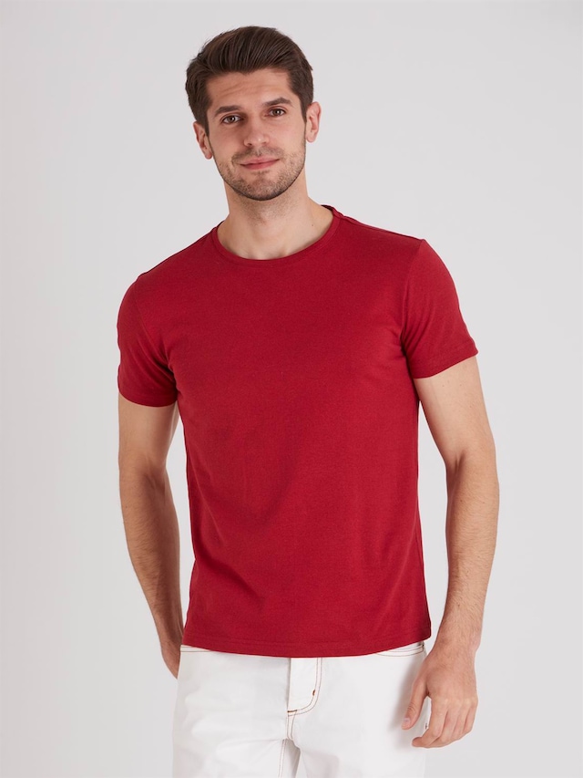 BORDO BİSİKLET YAKA ERKEK TSHIRT - SLIM FIT