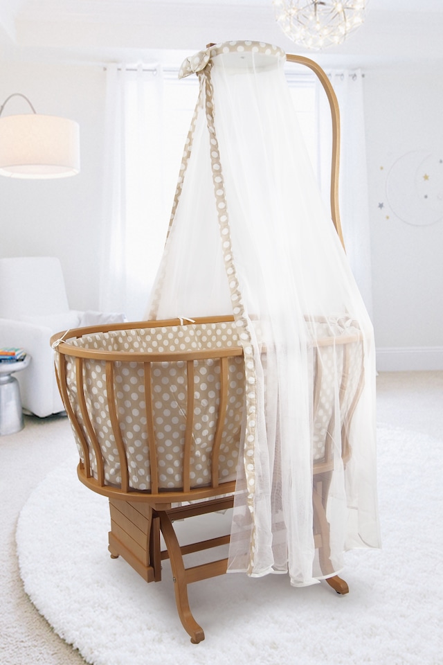 Bebedecor Ege Anne Yanı Sallanır Ahşap Beşik Uyku Setli