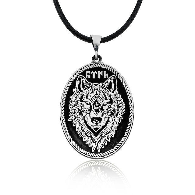 Gümüş Pazarım Kurt Motifli Gümüş Erkek Kolyesi