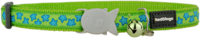 REDDİNGO LİME ÜZERİNE TURKUAZ YILDIZLI KEDİ BOYUN TASMASI 12MM /