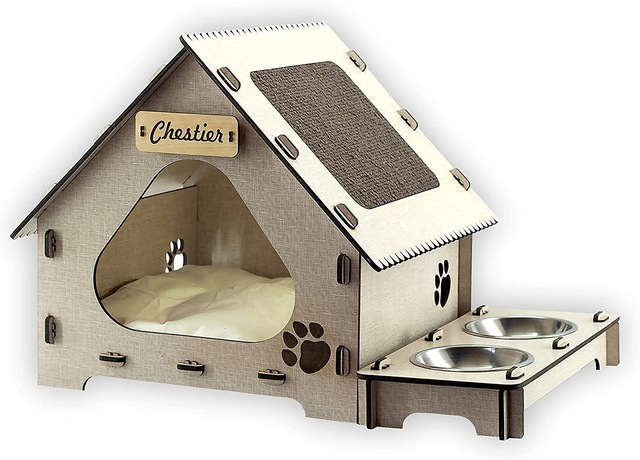 enreal Kedi Evi Mama Kabı Kedi Tırmalama Tahtası, Vizon