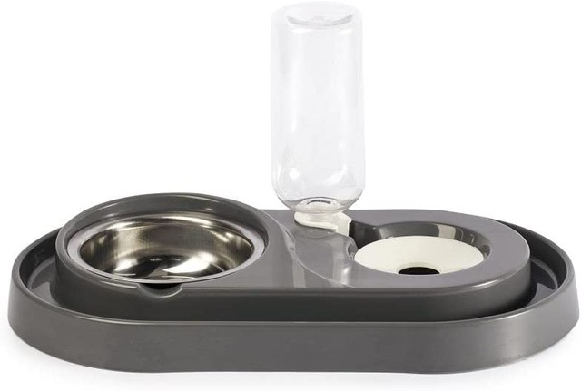 Hazneli Kedi-Köpek Mama Ve Su Kabı Seti 500ml Gri