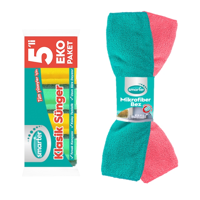 Smarter 5'li Klasik Bulaşık Süngeri + 2'li Mikrofiber Temizlik Bezi