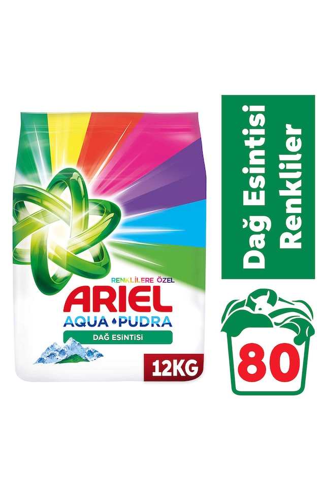 Ariel Dağ Esintisi Renklilere Özel AquaPudra Toz Çamaşır Deterjanı 80 Yıkama 12 KG