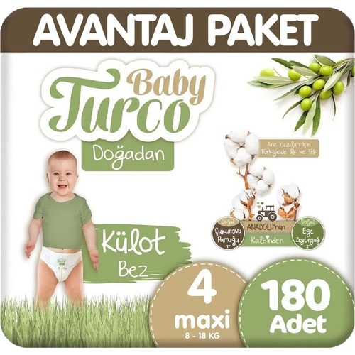 Baby Turco Doğadan Külot Bez 4 Numara Maxi Avantaj Paket 180 Adet