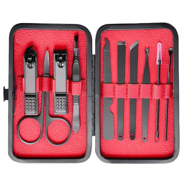 Siyah Deri Çantalı Manikür Tırnak Makası Seti 10 Parça CİN289