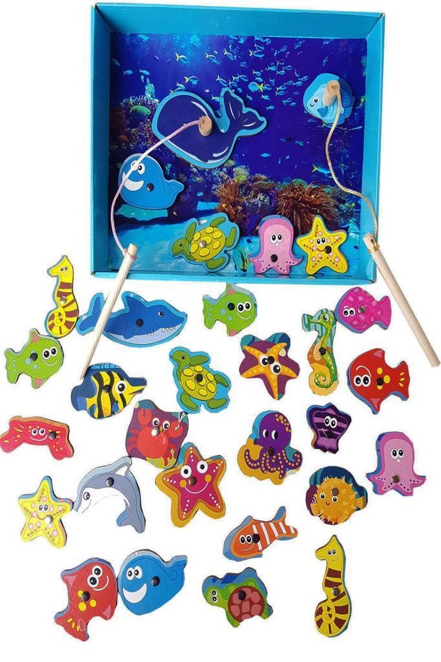 Woodylife 32'Li Havuzlu Ahşap Mıknatıslı Balık Tutma Kutulu Çocuk