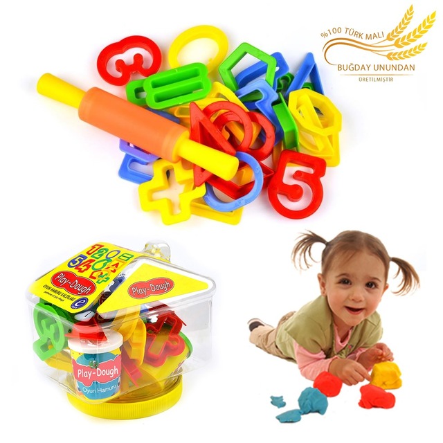 Rakam ve Geometrik Şekil Kalıplı Buğday Unu Oyun Hamuru Seti - Pl