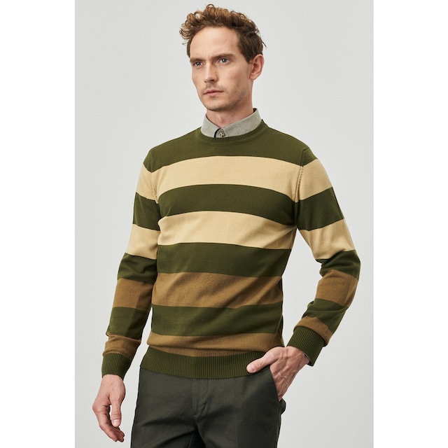 Altınyıldız Standart Fit Bisiklet Yaka Desenli Triko Kazak Haki-Kahverengi (519492517)