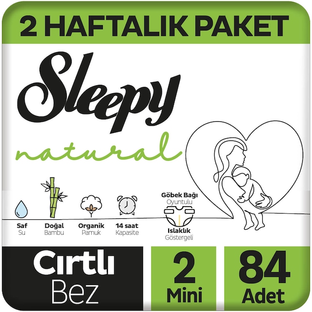Sleepy Natural Bebek Bezi 2 Numara Mini 2 Haftalık Paket 84 Adet