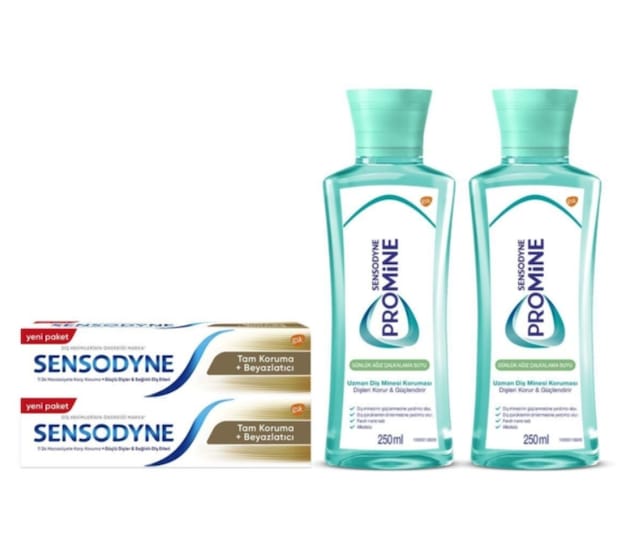 Sensodyne Tam Koruma + Beyazlatıcı Diş Macunu 2 x 50 ML + Promine Ağız Bakım Suyu 2 x 250 ML