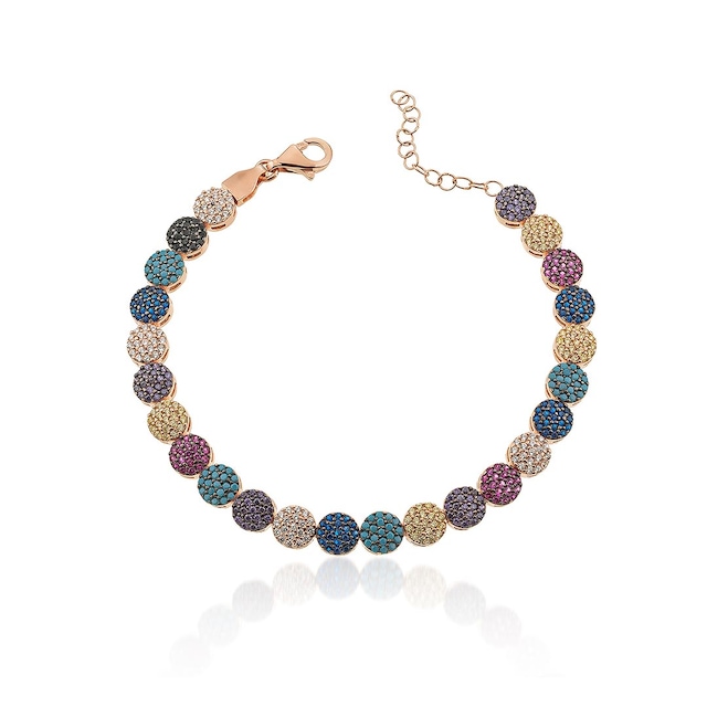 Gümüş Pazarım Renkli Taşlı Su Yolu Gümüş Bileklik