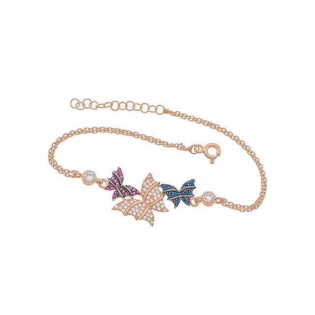 Gümüş Pazarım Renkli Kelebekler Gümüş Bileklik