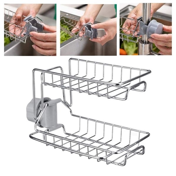 Paslanmaz Çelik İki Katlı Mutfak ve Banyo Organizer Musluk Sabunl