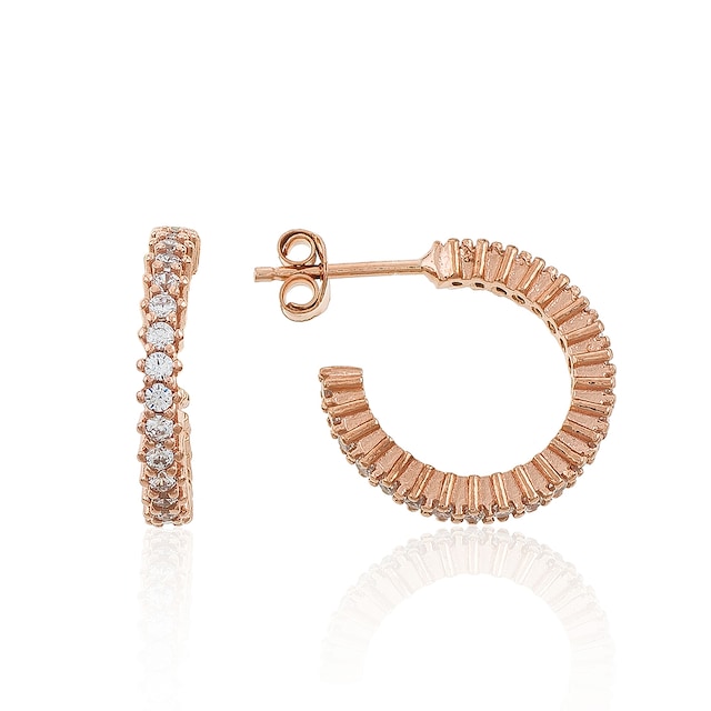 Gümüş Pazarım Zirkon Taşlı Yuvarlak Tek Sıra Gümüş Küpe